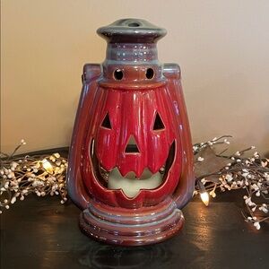 Ceramic Pumpkin for Holding Candle-Red and Gray